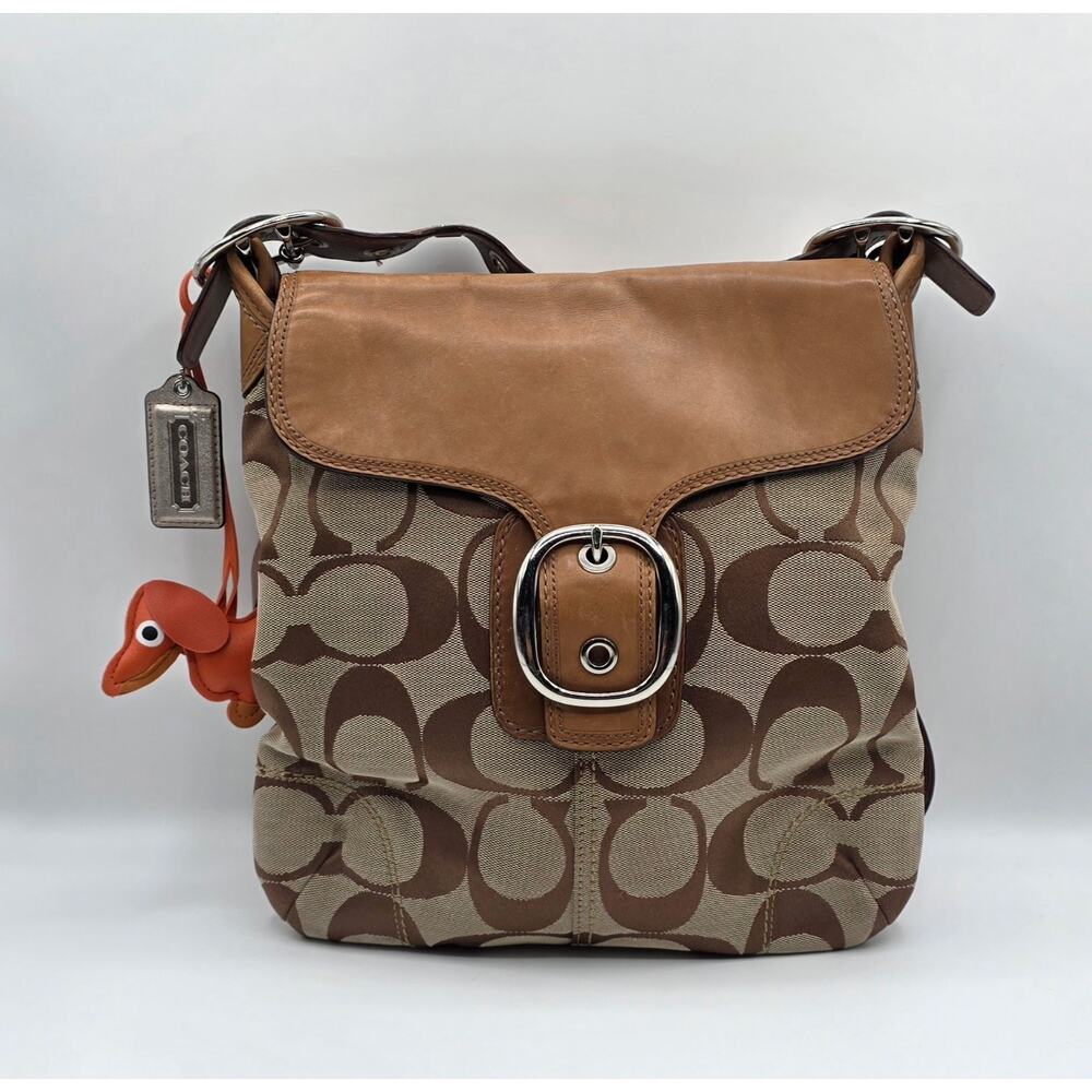 COACH F13360 Khaki Jacquard Signature C Large Saddle Handbag - W/ Hang Tag & Dog